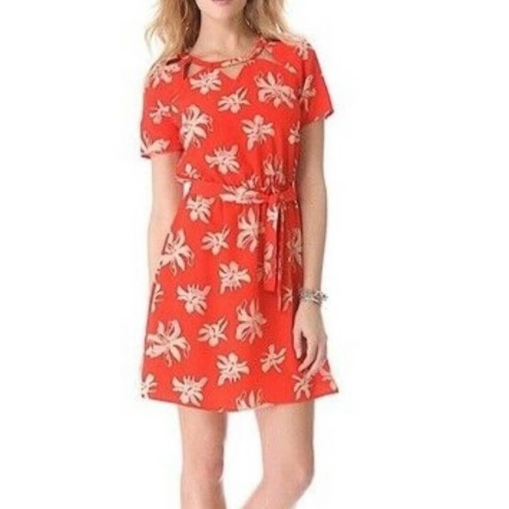 Viva Vena Chamberlan Short Sleeve Tie Waist Dress Orchid Print Size 8